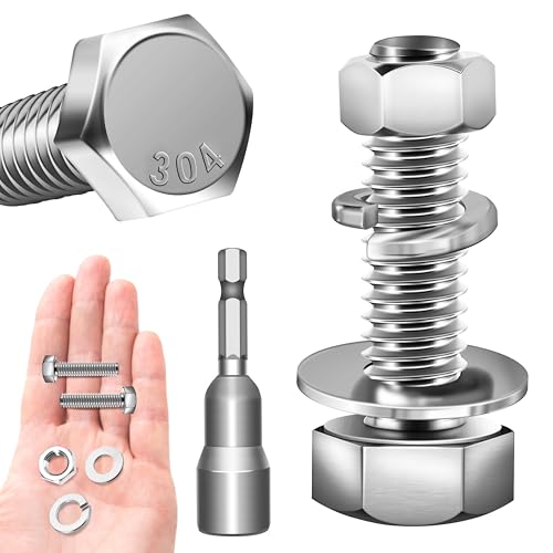 (10 Sets) 3/8 Bolt, 3/8-16 x 1-1/4" Hex Head Screws, Assorted Screws Nuts and Bolts with Flat & Lock Washers, 3/8 Bolts and Nuts Set, 304 Stainless Steel 18-8 by Marysino - color: (Silver)-3/8, size: 1-1/4"