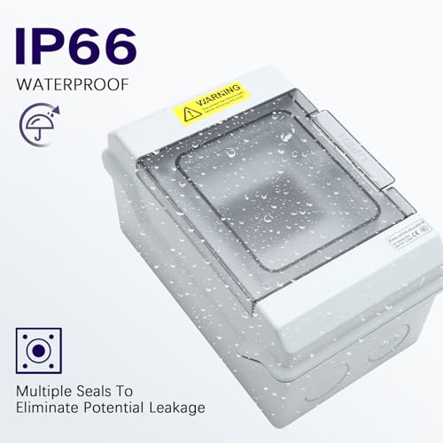 4 Way Distribution Protection Box,ABS/PC Alloy Plastic Transparent Cover Circuit Breaker Box IP66 Waterproof Distribution Box with DIN Rail and Waterproof Connector - size: HS-4