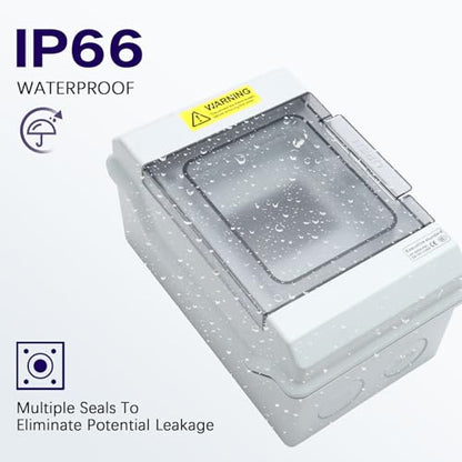 4 Way Distribution Protection Box,ABS/PC Alloy Plastic Transparent Cover Circuit Breaker Box IP66 Waterproof Distribution Box with DIN Rail and Waterproof Connector - size: HS-4