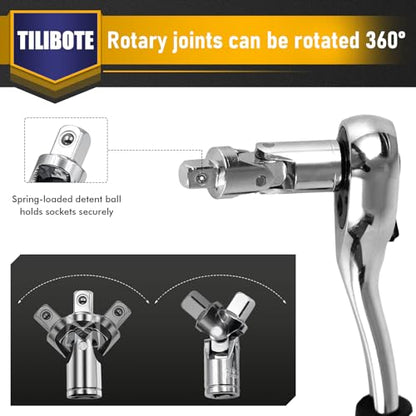 TILIBOTE Socket Wrench Set, 62PCS 1/4" Ratcheting Wrench Set With 72 Tooth count Ratchet, SAE & Metric From 5/32" - 9/16 ", 4mm - 14mm,tool Set For home And car,motorcycle,bike Repair - size: 1/4