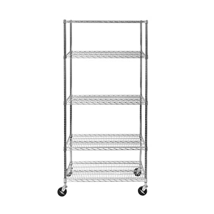 UltraDurable 5-Tier NSF Steel Wire Shelving, 36"W x 24"D x 76"H - color: Steel, size: 5-Tier Shelving, 36" W x 24" D