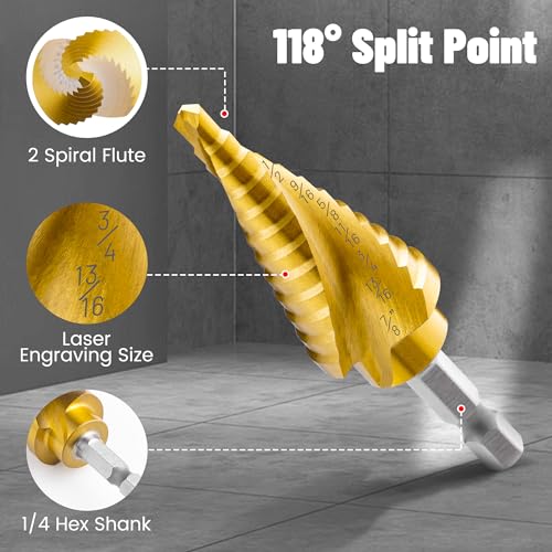 3PCS HSS Spiral Flute Step Drill Bit Set for Metal Unibit - size: Spiral 3PCS Set