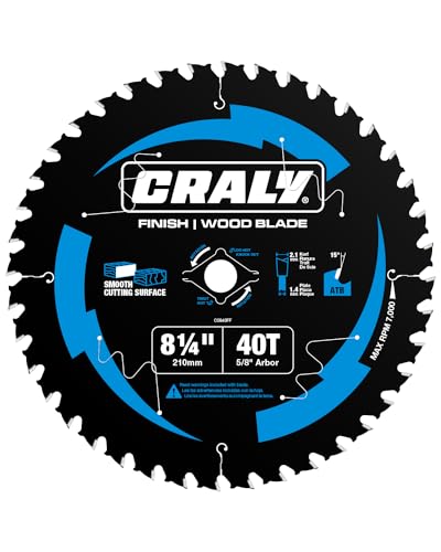 CRALY 8-1/4 Inch 40 Teeth Fine Finish Wood Cutting Circular Saw Blade, 5/8 Inch Arbor, Carbide Tipped, Thin Kerf, Black Ice™, for Plywood, MDF, OSB, Laminated(C0840FF) - size: 8-1/4'', 5/8‘’ arbor, 40T