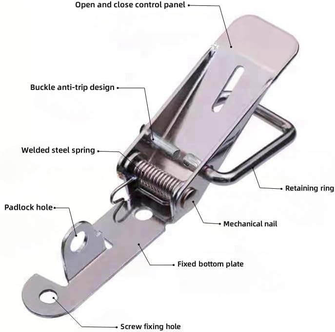 Latch, Stainless Steel Spring Loaded Toggle Latch,With locking hole, Silver Catch Hasp Clamp Clip Lock with for Cabinet, Wooden Case, Box (6 Pack)