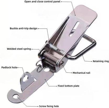 Latch, Stainless Steel Spring Loaded Toggle Latch,With locking hole, Silver Catch Hasp Clamp Clip Lock with for Cabinet, Wooden Case, Box (6 Pack)