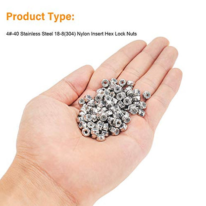 120 Pieces 4#-40 Nylon Insert Hex Lock Nuts, 304 Stainless Steel - size: 4-40 (120 pcs)
