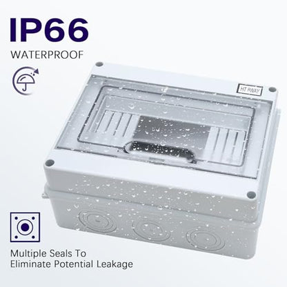 8 Way Distribution Protection Box,ABS/PC Alloy Plastic Transparent Cover Circuit Breaker Box IP66 Waterproof Distribution Box with DIN Rail and Waterproof Connector - size: HT-8