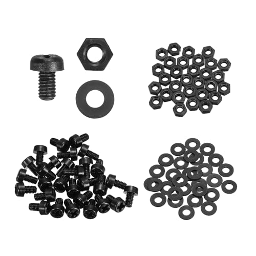 MECCANIXITY 30 Set M2.5x4mm Nylon PA66 Plastic Cross Round Head Screw Phillips Bolts Hex Nuts Flat Washers Assortment Kit, Metric Full Thread Bolt Fasteners for DIY Machine Assembly, Black - color: Black, size: M2.5x4mm