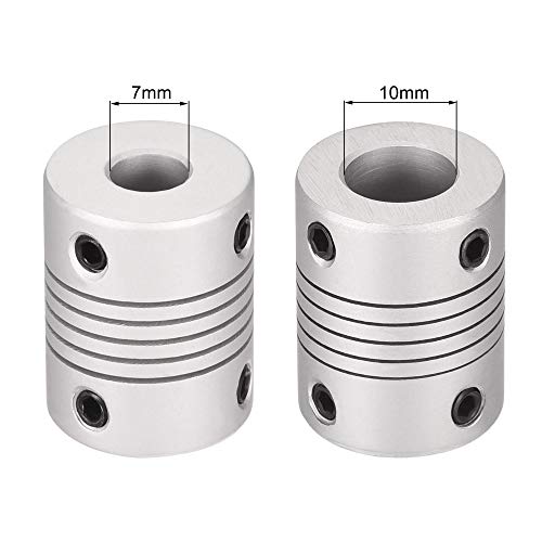 uxcell 7mm to 10mm Aluminum Alloy Shaft Coupling Flexible Coupler Motor Connector Joint L25xD19 Silver
