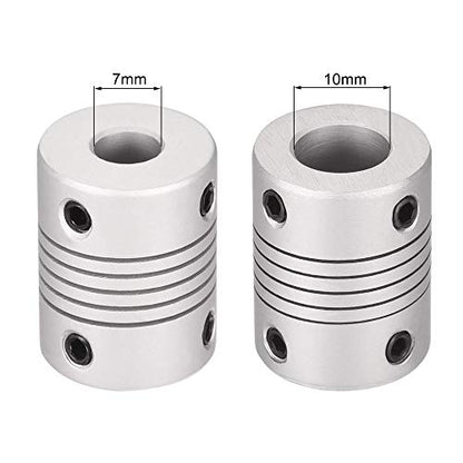 uxcell 7mm to 10mm Aluminum Alloy Shaft Coupling Flexible Coupler Motor Connector Joint L25xD19 Silver