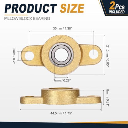 uxcell 2Pcs STF07 Pillow Block Bearings 7mm Bore, Copper Housing, ABEC 3 - size: STF07(7mm Shaft)