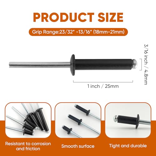 ALLCLEAN 110 Pcs 3/16" x 1" Black Aluminum Blind Rivets,4.8 x 25mm Pop Rivets,Aluminum Grip and Steel Mandrel - color: Black, size: 3/16"x1"