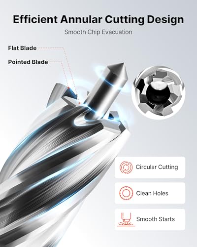 VEVOR Annular Cutter Set, 5 pcs Weldon Shank Mag Drill Bits Kit, 1" Cutting Depth, 5/8" Cutting Diameter, HSS, 3 Drill Bits with 2 Pilot Pins and 3 Plastic Cases, for Magnetic Drills, Steel, Aluminum - size: (5/8" * 1")