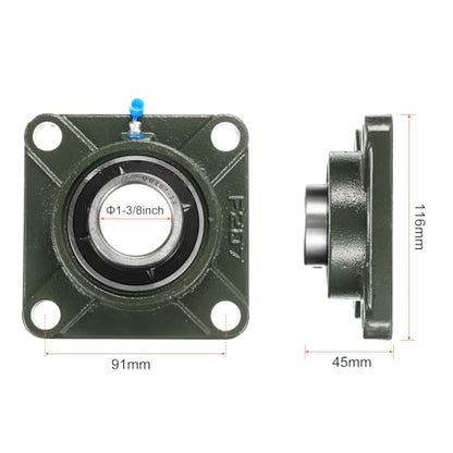 uxcell 2pcs UCF207-22 Pillow Block Bearings 1-3/8 inch Bore Self Alignment, Solid Cast Iron Base Square Flange Mounted Chrome Steel Bearings - size: UCF207-22