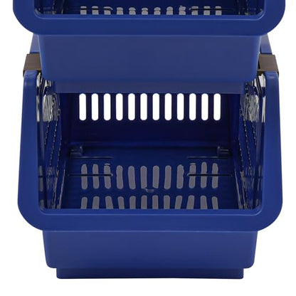 4 Pcs Open Front Stackable Storage Bins, PP Stacking Organizer Baskets with Rolling Wheels, Telescopic Buckles, Nestable, 38.58lbs Load (Blue) - color: Blue