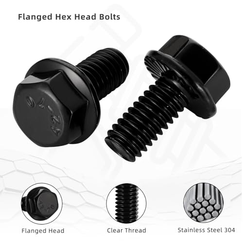 1/4-20 x 1/2" Flange Hex Head Bolts, Stainless Steel 304 Black Finish, Fully Threaded, 25 PCS - color: Black, size: 1/4-20 x 1/2"