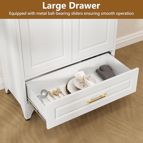 Polup 75" Metal Storage Cabinet, Tall Kitchen Pantry Cabinet with 1 Drawer - color: White, size: 75"H - 1 Drawer