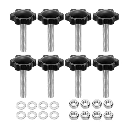 uxcell 8pcs Star Clamping Knobs with Nuts Washers, M8 x 40mm Metric 304 Stainless Steel Male Thread 32mm 6-Star Plastic Head, Threaded Stud Hand Knobs Handles Thumb Screws, Black - size: M8 x 40mm
