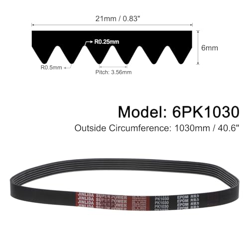 uxcell 6K406/6PK1030 Serpentine Belt 6 Ribs 1030mm Length x 21mm Width x 5mm Height, EPDM Poly V Belt, Multi Wedge Micro V Belt for Vehicle - size: 6PK1030
