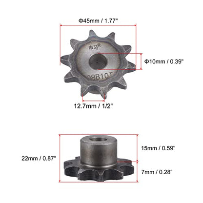 uxcell 10 Teeth Sprocket Type B Single Strand 1/2" Pitch, 10mm Bore A3 Carbon Steel for ISO 08B