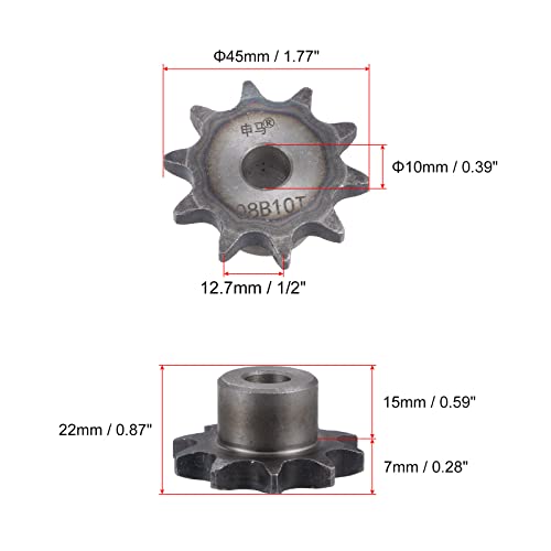 uxcell 10 Teeth Sprocket Type B Single Strand 1/2" Pitch, 10mm Bore A3 Carbon Steel for ISO 08B