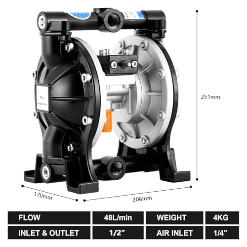 MXBAOHENG Air Operated Double Diaphragm Pump, Aluminum Alloy Body, 48L/min - size: 48L/min