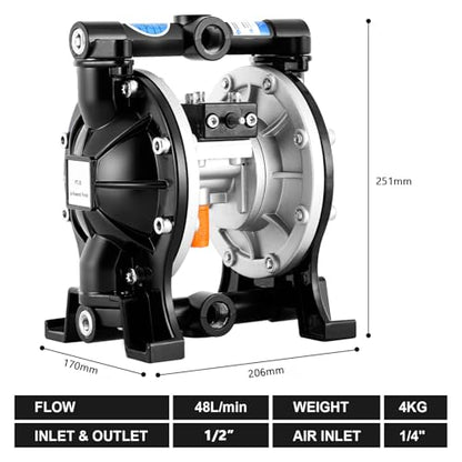 MXBAOHENG Air Operated Double Diaphragm Pump, Aluminum Alloy Body, 48L/min - size: 48L/min