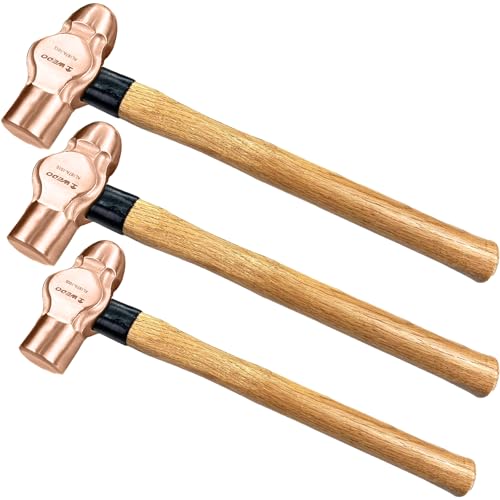 WEDO 3PCS Ball Pein Hammer,3/2lb+2lb+5/2lb Non-Sparking Ball Peen Hammer with Wooden Handle, Beryllium Copper,Non-Magnetic,Die-forged,Corrosion Resistant,BAM & FM Certificate,DIN Standard - color: Beryllium Copper, size: 3pcs-setC