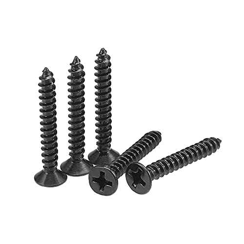 uxcell M3.5 x 25mm Wood Screws Phillips Flat Head Carbon Steel Self Tapping Screws Black 200pcs - size: M3.5 x 25mm