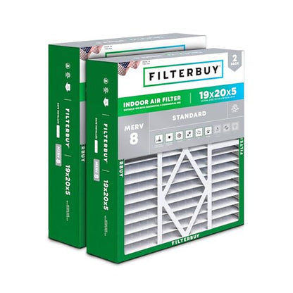 Filterbuy 19x20x5 Air Filter MERV 8 Dust & Allergy Defense (2-Pack) - size: 19x20x5