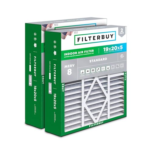 Filterbuy 19x20x5 Air Filter MERV 8 Dust & Allergy Defense (2-Pack) - size: 19x20x5