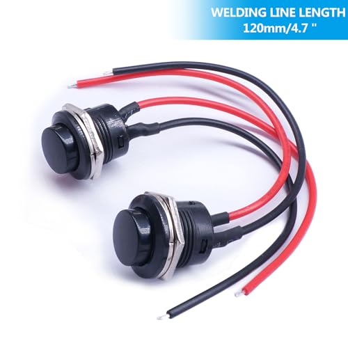 Twidec/6Pcs Momentary Push Button Switch SPST AC250V/3A AC125V/6A Mini Off(ON) ON Black with Pre-soldered Wires R13-507BK-X - color: Black-16mm, size: Momentary