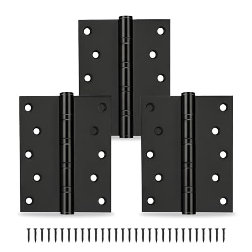 3-Pack Black Door Hinges, 5 Inch Heavy Duty Stainless Steel Hinge for Interior Exterior Doors, Max Loading 150LB, Matte Black Ball Bearing Hinges with Screws, Smooth and Quiet - size: 5inch - 3 Pack