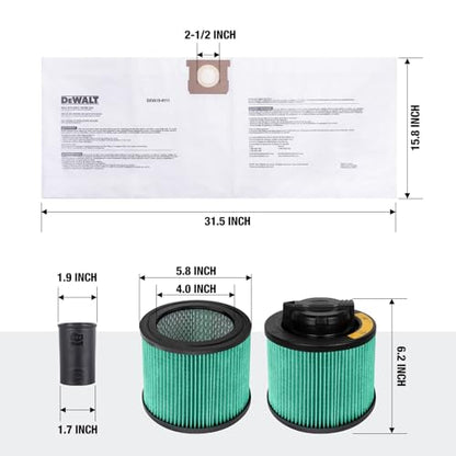 DEWALT Shop Vac HEPA Filter Replacement, 3-Pack Dust Bags & Tool Adapter - style: DXVA19-0502
