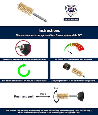 8-Size Bore Brush Set, Brass / Copper Wire Brush for Power Drill, Drill Brush Set, Metal Brush, Cleaning Brush, 1(1/8), 1.0, 7/8, 3/4, 5/8, 1/2, 3/8, 1/4 - inch Diameter, with 1/4-in Hex Shank - style: 1Set x 8Size (Brass)