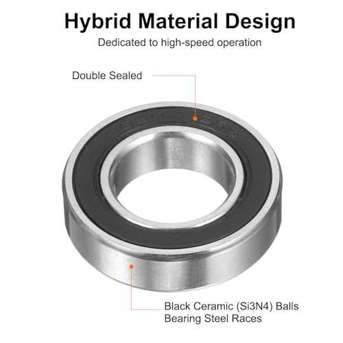 uxcell 6902-2RS Hybrid Ceramic Deep Groove Ball Bearings 15x28x7mm Si3N4 Silicon Nitride Balls Steel Rings Double Sealed Bearing for Motors, CNC Spindles (ABEC5) - size: 6902-2RS
