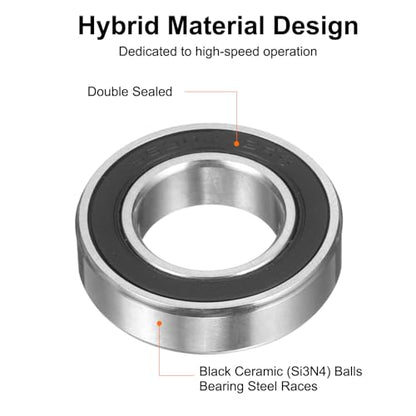 uxcell 6902-2RS Hybrid Ceramic Deep Groove Ball Bearings 15x28x7mm Si3N4 Silicon Nitride Balls Steel Rings Double Sealed Bearing for Motors, CNC Spindles (ABEC5) - size: 6902-2RS
