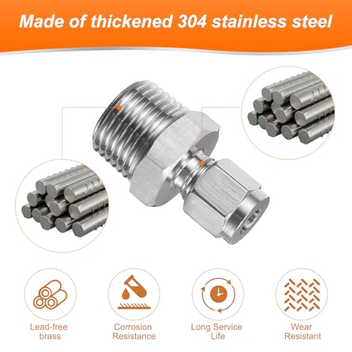 HARFINGTON 2pcs Compression Fittings 1/4" Tube OD x 1/2" NPT Male Thread Stainless Steel Straight Coupler Adapter Compression Tube Pipe Fittings Connector for Oil Gas Water - size: 1/4" OD x 1/2" NPT