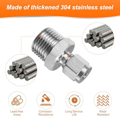 HARFINGTON 2pcs Compression Fittings 1/4" Tube OD x 1/2" NPT Male Thread Stainless Steel Straight Coupler Adapter Compression Tube Pipe Fittings Connector for Oil Gas Water - size: 1/4" OD x 1/2" NPT