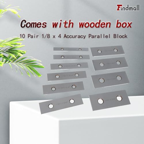 findmall 10 Pair 1/8 x 4 Accuracy Machinist Parallel Block Set 0.0002 Hardened Gage Gauge Tool Blocks Set, Wooden Boxes and Plastic Boxes - size: 10 Pair 1/8 x 4