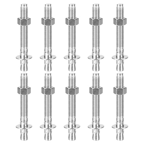 DTGN 1/2" x 4-1/2" Wedge Anchors - 10Pack - Good for Cement and Concrete Wall - 304 Stainless Steel Zinc Plated Screw Bolt Nut Expansion Tube Fasteners - size: 1/2" x 4-1/2"