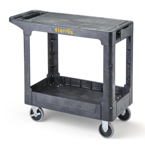 ELAFROS Heavy Duty Plastic Flat Top Mail Utility Cart, 37 x 18.8 in, Gray - color: Gray, size: 2 fixed 2 swivel casters