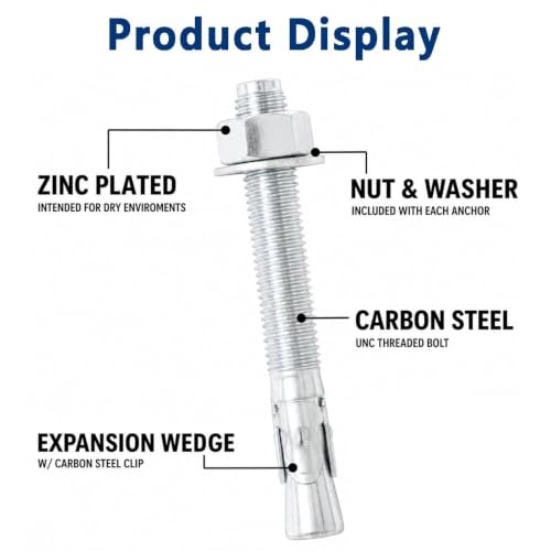 20 Pcs 3/4" x5-1/2 Concrete Wedge Anchors Zinc Plated Heavy Duty