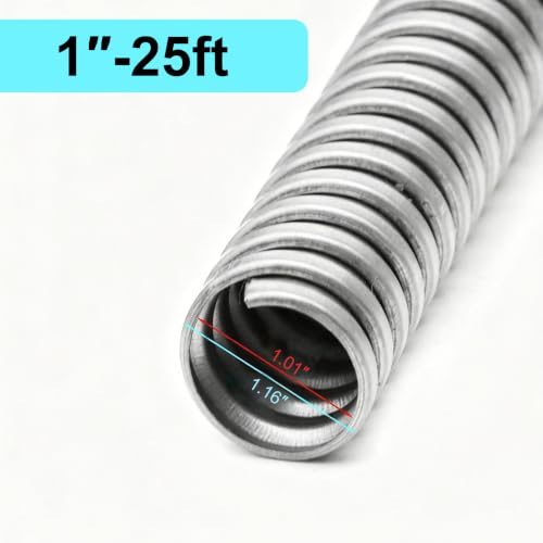 1 Inch x 25 Ft Flexible Reduced Wall Electrical Conduit, Galvanized Steel Metal Flexible Conduit for Electrical Wiring, Outdoor Cable Management and Greenfield Application - size: 1in-25ft