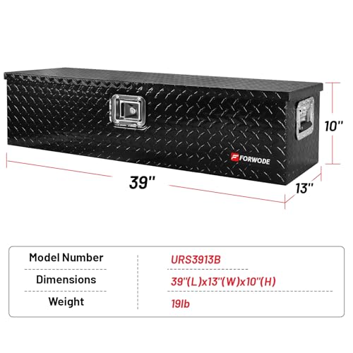 FORWODE 39 Inch Truck Bed Tool Box, Heavy Duty Aluminum Truck Storage Organizer for Pickup Truck Bed RV Toolbox with Handle and Lock Black - color: Black, size: 39x13x10inch
