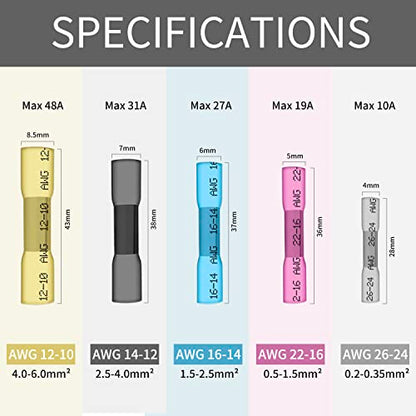 Heat Shrink Butt Connectors, 12-10 AWG Waterproof Crimp Terminals Electrical Wire Connectors Splice for Marine, Cable, Wiring - size: 12-10 AWG (Yellow)