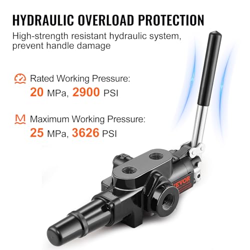 VEVOR Hydraulic Log Splitter Valve 1 Spool, 25 GPM Hydraulic Directional Control Valve, 3626PSI Hydraulic Loader Valve, Hydraulic Joystick Control Valve for Small Tractors, Loaders, Log Splitter