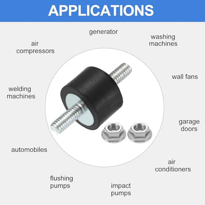 uxcell 4Pcs M4 x 10mm Rubber Mounts, 10 x 15mm Cylindrical Anti Vibration Isolator Studs Shock Absorber Double Studs with Nuts for Car Bobbin Generator Air Compressors - size: M4 x 10mm, 10 x 15mm