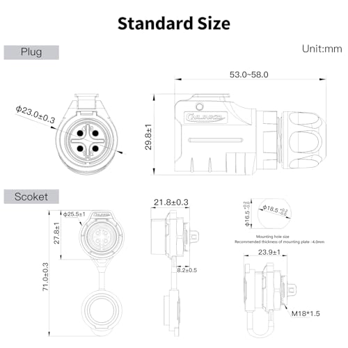 CNLINKO LP-16 4 Pin Circular Aviation Connector Kit Male Plug and Female Socket M16 IP68 Waterproof, PBT Plastic Shell Quick Plug (4 Pin Single Set) - size: 4-Pin, style: Single-Hole Socket Set