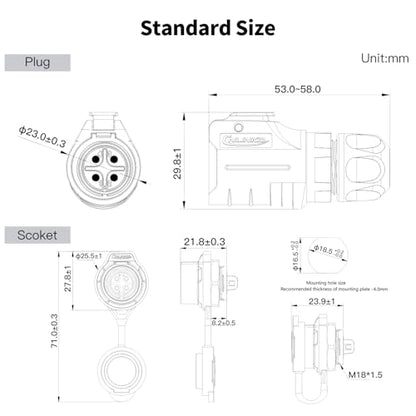 CNLINKO LP-16 4 Pin Circular Aviation Connector Kit Male Plug and Female Socket M16 IP68 Waterproof, PBT Plastic Shell Quick Plug (4 Pin Single Set) - size: 4-Pin, style: Single-Hole Socket Set